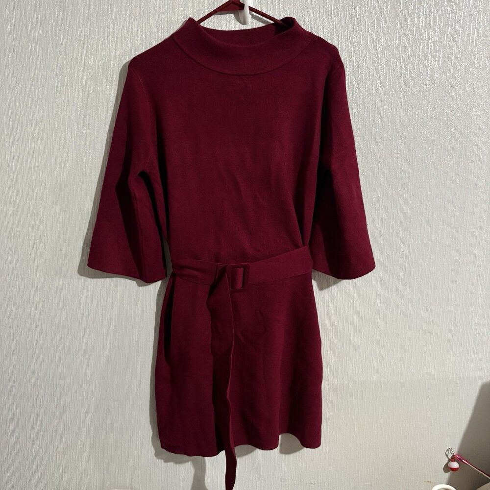 NWOT Red Sweater Mini Dress Belted 3/4 Bell Soft City Chic Cozy Holiday Women S